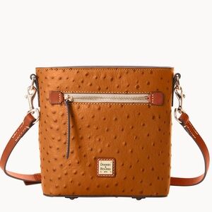 NWT Dooney & Bourke Ostrich Small Zip Crossbody in Caramel